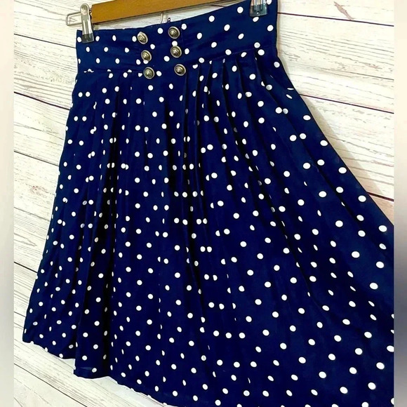 Vintage 1990s High Waisted Pleated Polka Dot Mini Skirt VTG Made in USA - Picture 1 of 13
